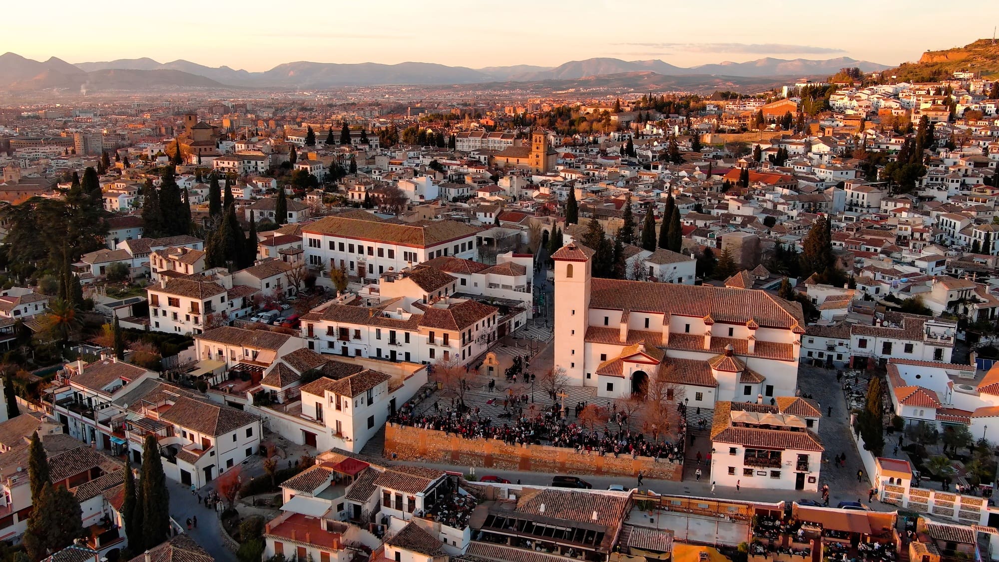 Aerial view of the Albaicin neighborhood in Granada, Andalusia, Spain
