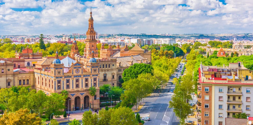 Seville, Spain cityscape with Plaza de Espana
