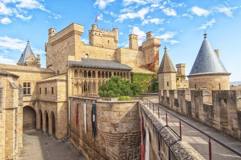 Gothic towers and turrets of the Palacio Real de Olite castle in Navarre, Spain