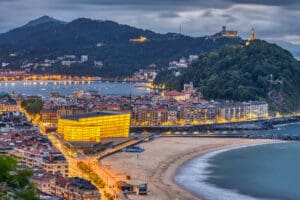Aerial view of La Concha bay in San Sebastián, Basque Country, Spain