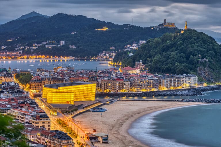 Aerial view of La Concha bay in San Sebastián, Basque Country, Spain