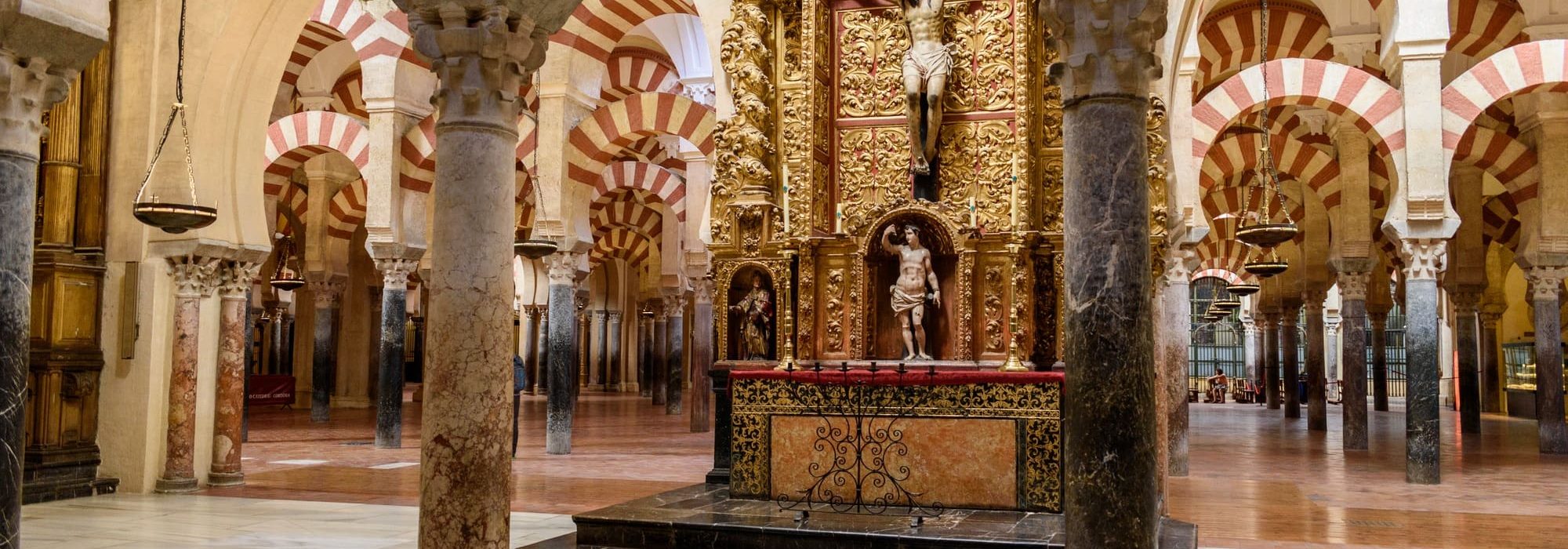 Interior view of Great Mosque of Cordoba and the Mezquita, Cathedral of Our Lady of the Assumption,