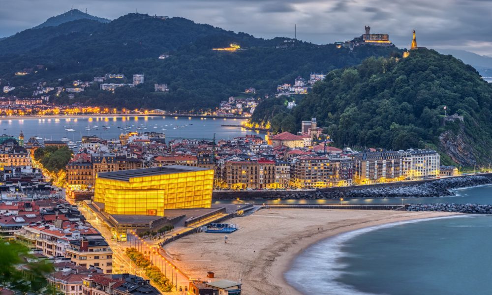 Aerial view of La Concha bay in San Sebastián, Basque Country, Spain